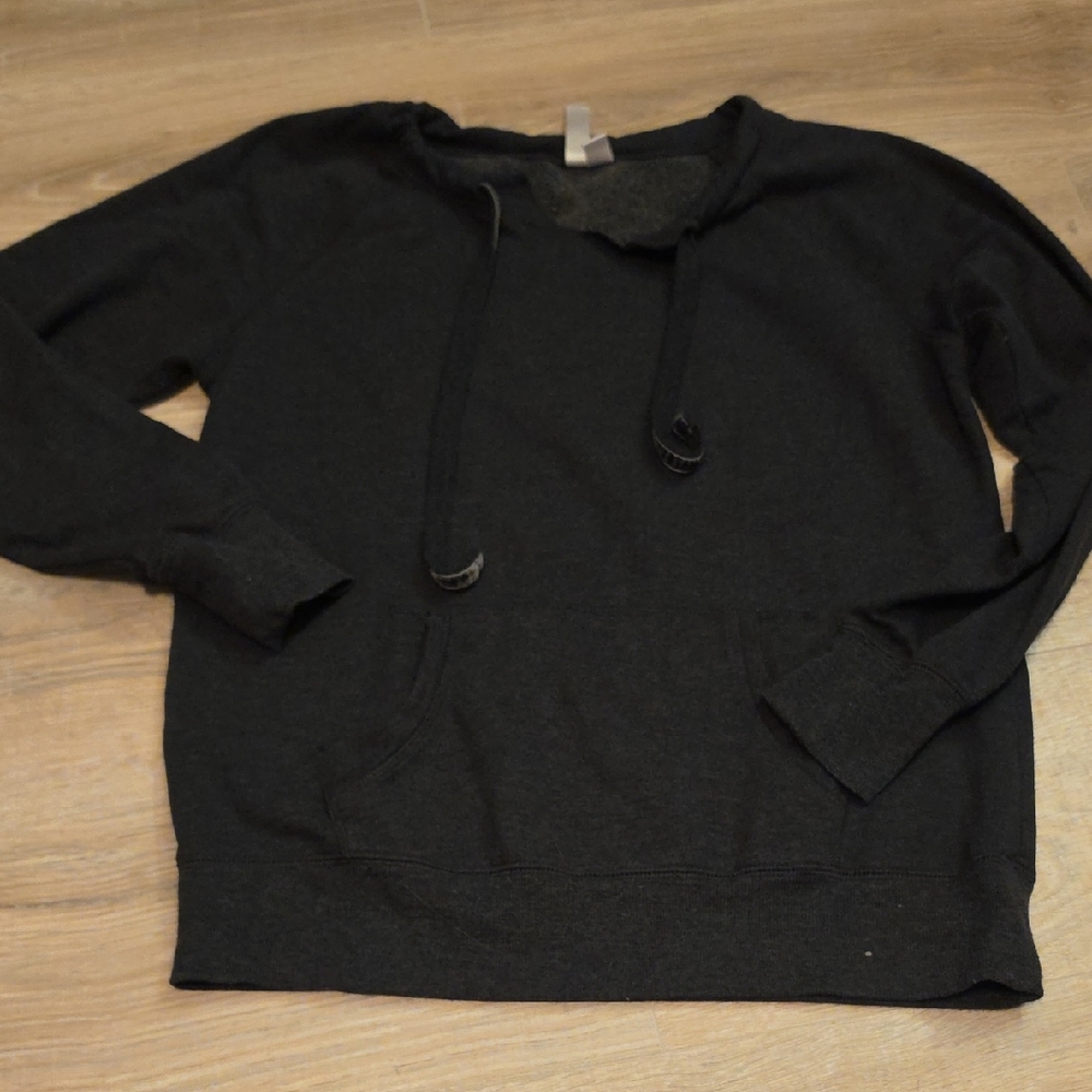 GreenTea Charcoal Black Scoop-Neck Knit Pullover with Drawstring
